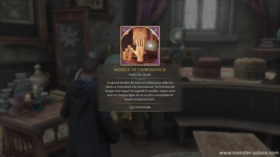 Page guide du sorcier Modèle de chiromancie Texte Hogwarts Legacy L